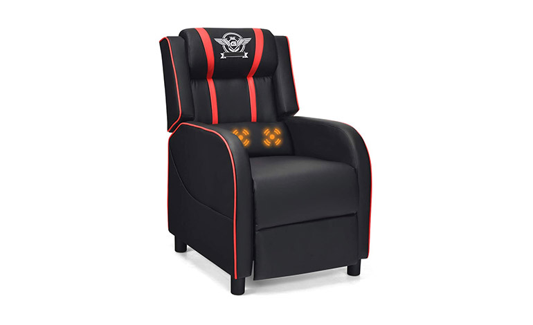 gaming recliner with red accents